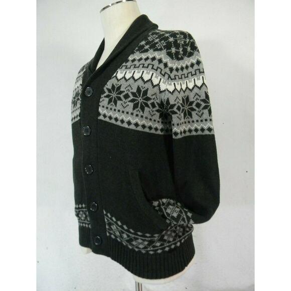 On The Byas cardigan Sweater men's small grey snowflake FairIsle - Picture 4 of 10